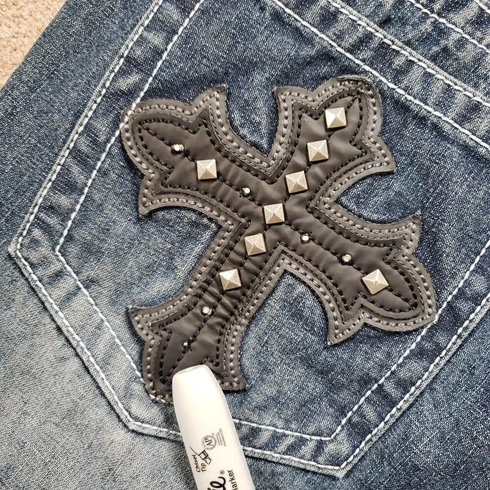 Xtreme Couture Cross Pocket Size 36x32(FITS 37x32) Mens Bootcut Denim Jeans - Picture 8 of 16